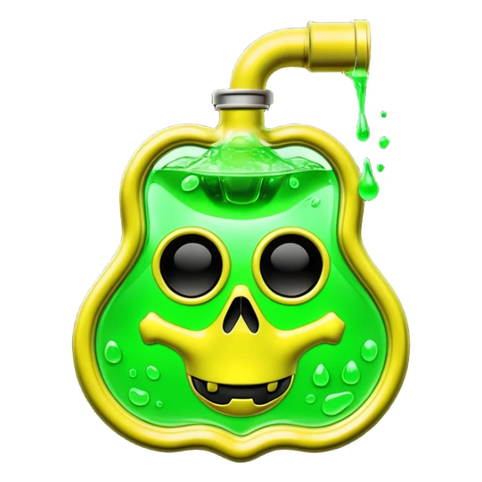 3D render of [INSERT OBJECT], toxic waste aesthetic, neon green bubbling liquid, caution yellow metal, industrial warning texture, Apple emoji style, isolated on white background --v 6.0 sticker