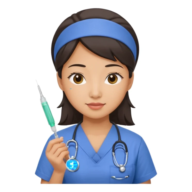 a modern day asian woman nurse holding a vaccination needle sticker