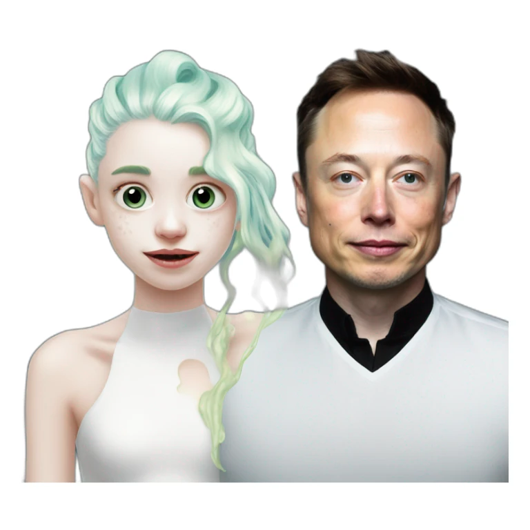 Grimes with white milk slime on face, elon musk smirking, duo sticker