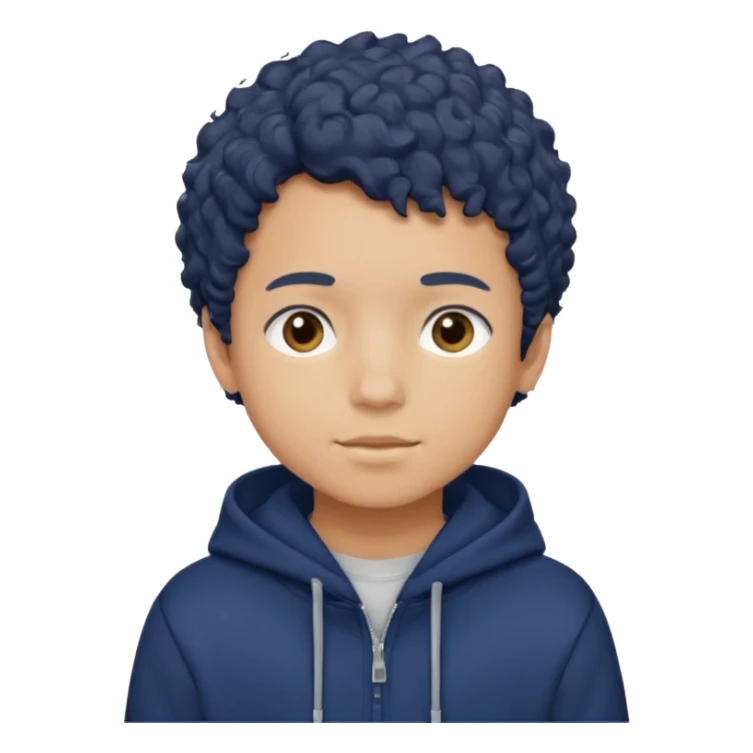 Boy with short curly hair and navy blue hoodie sticker