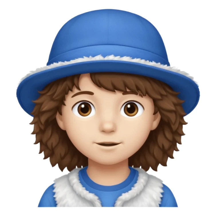 brown fluffy hair kid with blue and white hat sticker