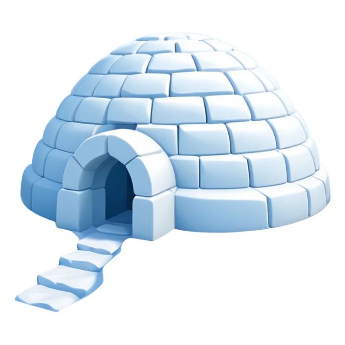 A traditional snow igloo on a vast snowy plain under a clear blue sky. Soft sunlight casts gentle shadows across the snow. The igloo has a small entrance tunnel and compacted snow blocks forming its dome. Realistic Arctic environment, crisp atmosphere, calm winter feeling. sticker