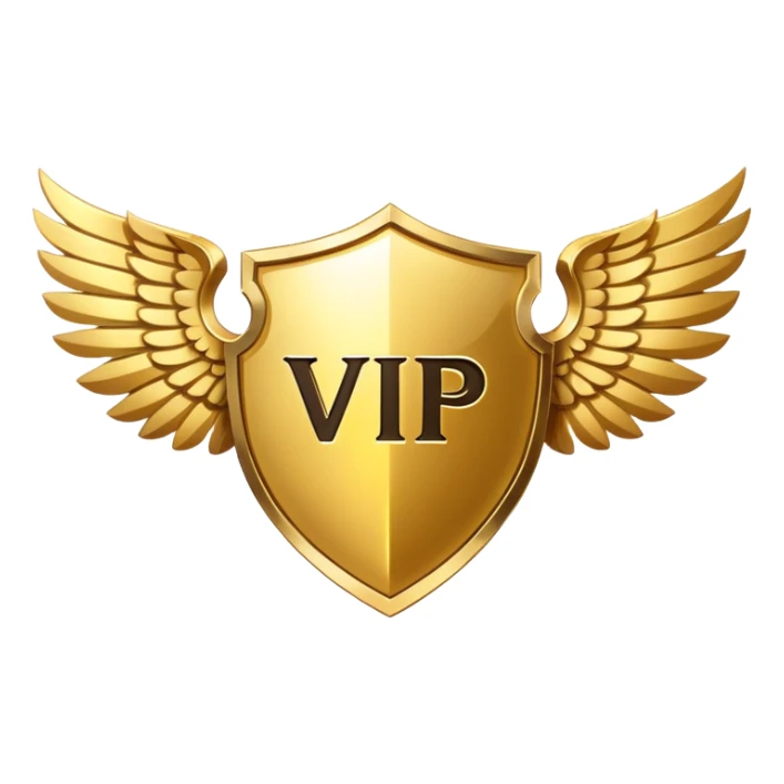 Gold shield with wings and VIP text in the center sticker
