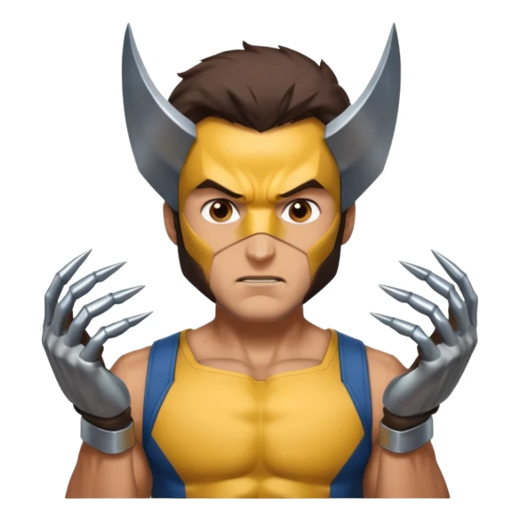 Make a man with brown eyes wearing a wolverine costume, with claws on his hands, who is wondering? sticker