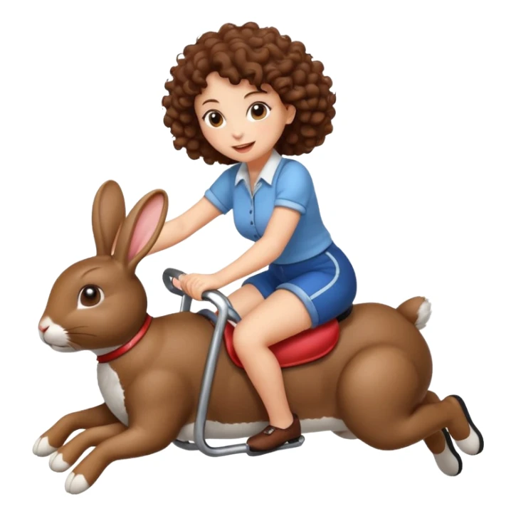 cute woman short tight curly brown hair riding bouncing rabbit sticker