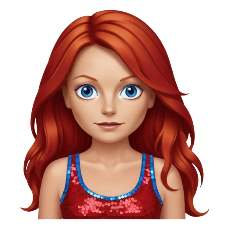 Geri Halliwell with long red hair, blue eyes, red sequin crop top sticker