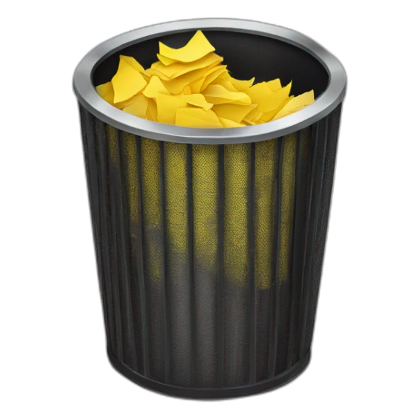 black mesh metal dustbin filled with yellow crumbled papers sticker
