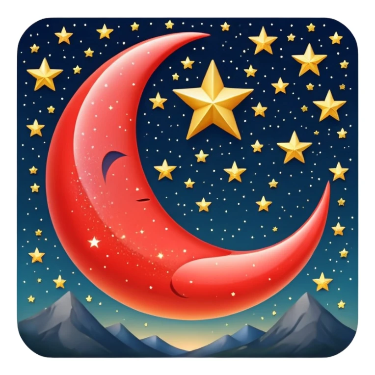 Beautiful sparkly glittery shiny pretty red crescent and stars scenery sticker