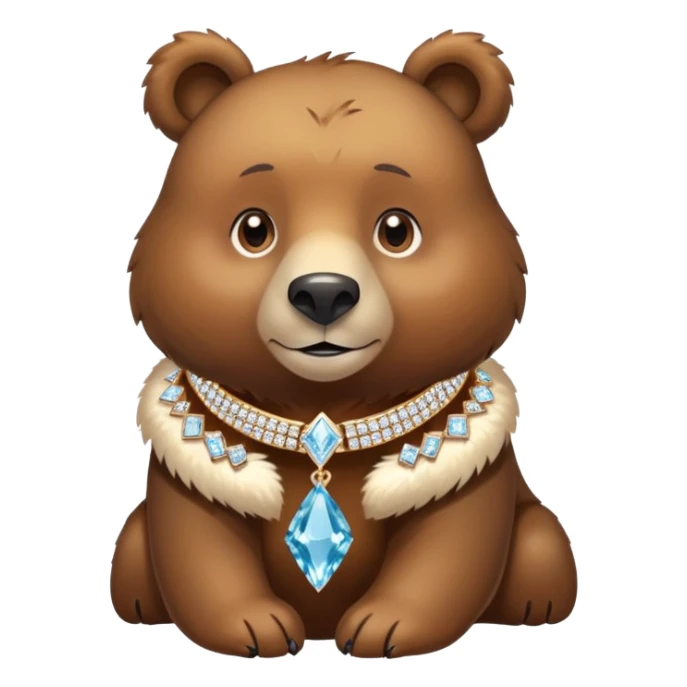 Brown bear on four legs with an elegant diamond collar that sparkles around its neck, gemstone collar, detailed jewelry sticker