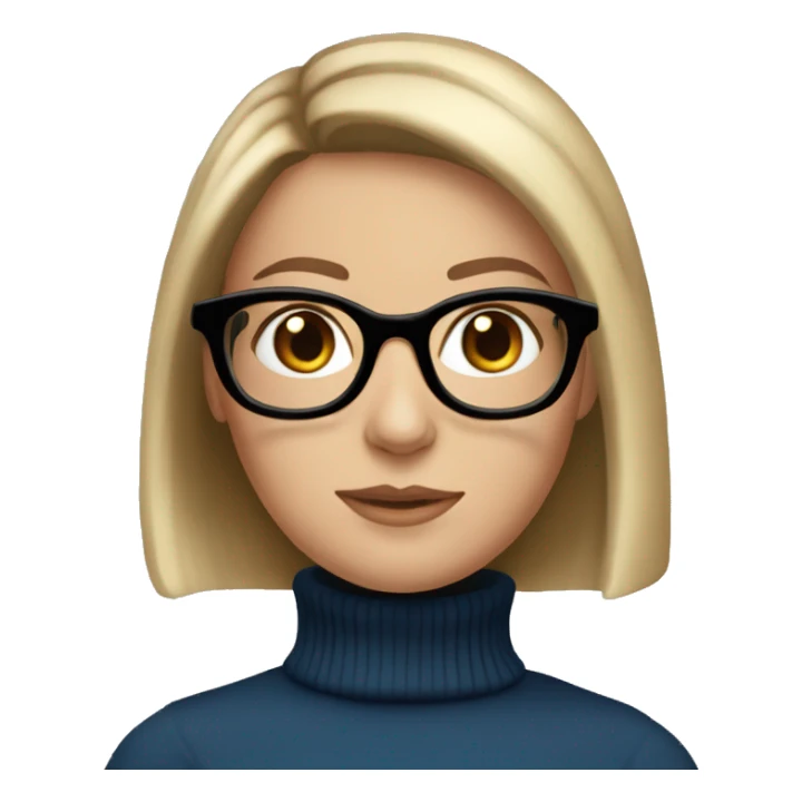 White girl blue eyes turtleneck brown bob round glasses sticker