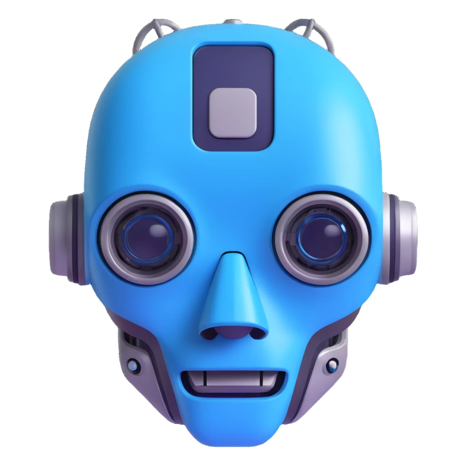 minimalistic robot head AI bot emoji, blue accents sticker
