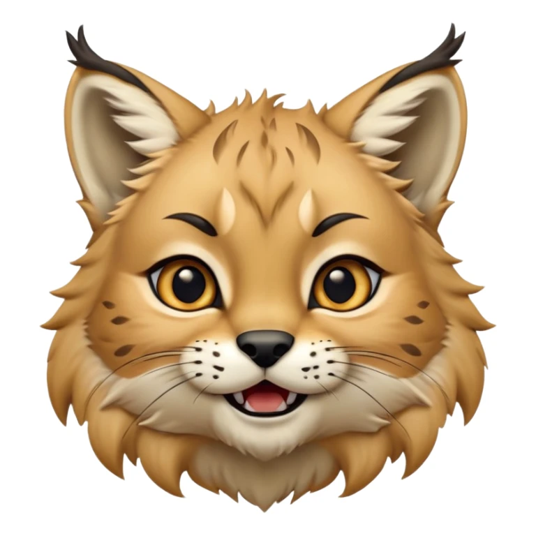 Cinematic-realistic cute-Lynx-Portrait-Emoji – Head tilted dramatically with an exaggeratedly amused expression, featuring a thick, tufted golden-brown coat with striking black ear tufts, wide, expressive amber eyes filled with playful disbelief. zoomed out to show shoulders sticker