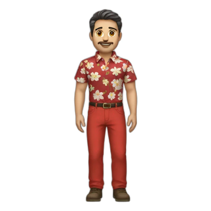 white man dark hairs flower shirt red pant sticker