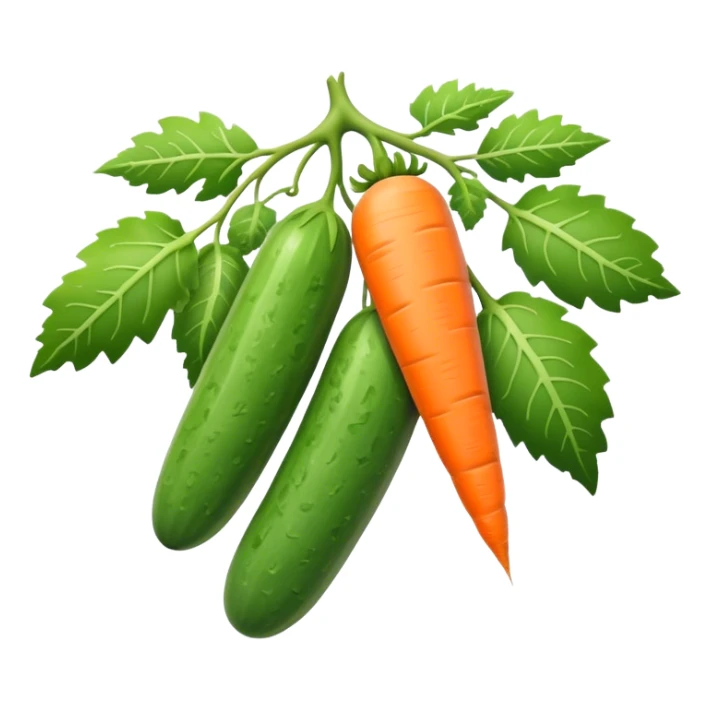 cucumber, eggplant, big carrot, on a branch sticker