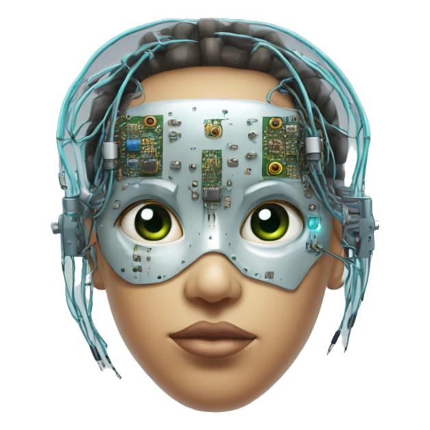 Cyborg head with eye implant and circuitry sticker