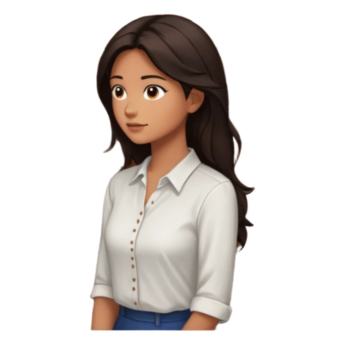 woman side profile standing next to a brick wall of which she is both just behind and just outside of, looking past the edge of the brick wall into the empty space sticker