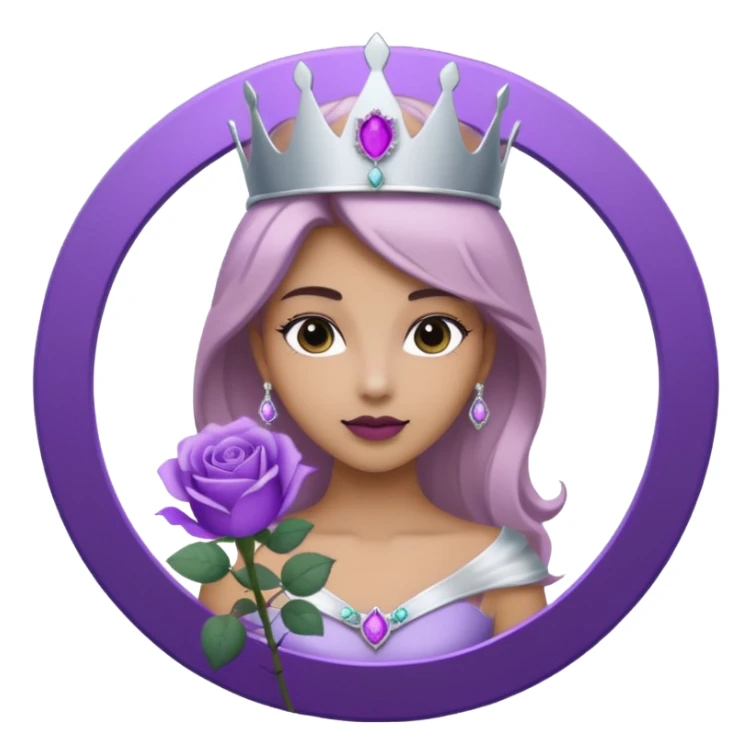 Purple shadow rose flower silver circle plaque with silver tiara sticker