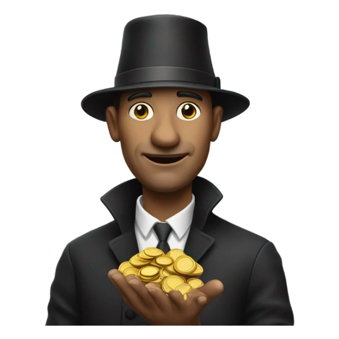 Man with big nose and little hat holding change sticker