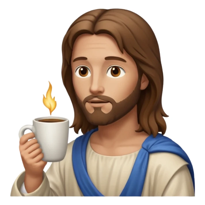Side profile of Jesus holding a coffee mug sticker