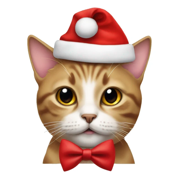 Cat wearing an red bow tie with a santa claus hat sticker