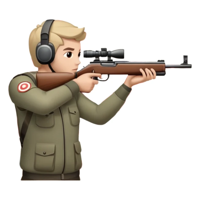 A focused shooter aiming a rifle at a target, standing in a shooting range with perfect posture. The target is in clear view, and the atmosphere is intense and precise, emphasizing concentration, accuracy, and discipline in the sport of shooting. sticker