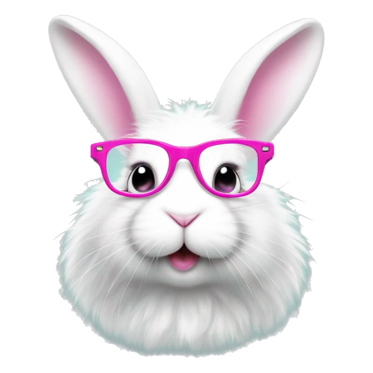 cute super fluffy white bunny with pink glasses sticker