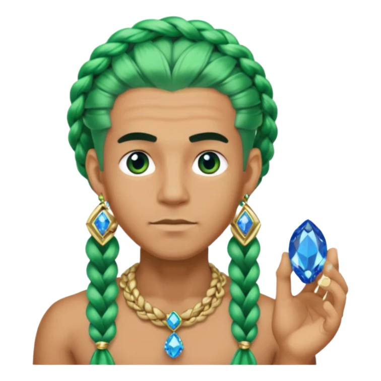 gem lover man with gem accessories excessive amount very big gem earrings green braided hair and blue diamonds  sticker