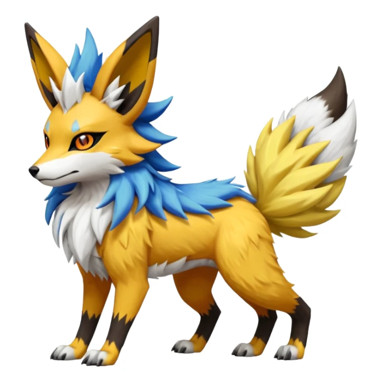 Feral Quadrupedal Digitigrade Jolteon-Lycanroc-Furret-Renamon-Zeraora-Vernid-Sergal-fusion-hybrid-creature, full body  sticker