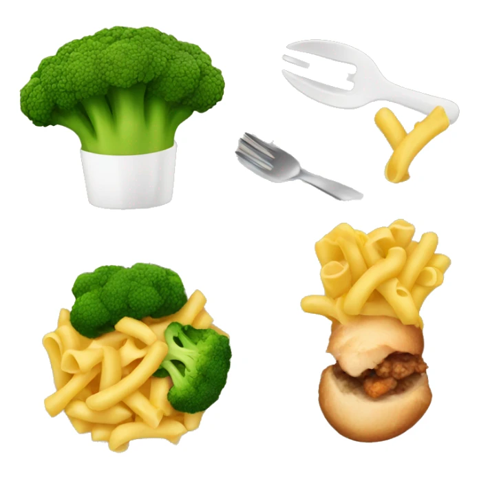 lunch of macaroni and broccoli and chicken sticker