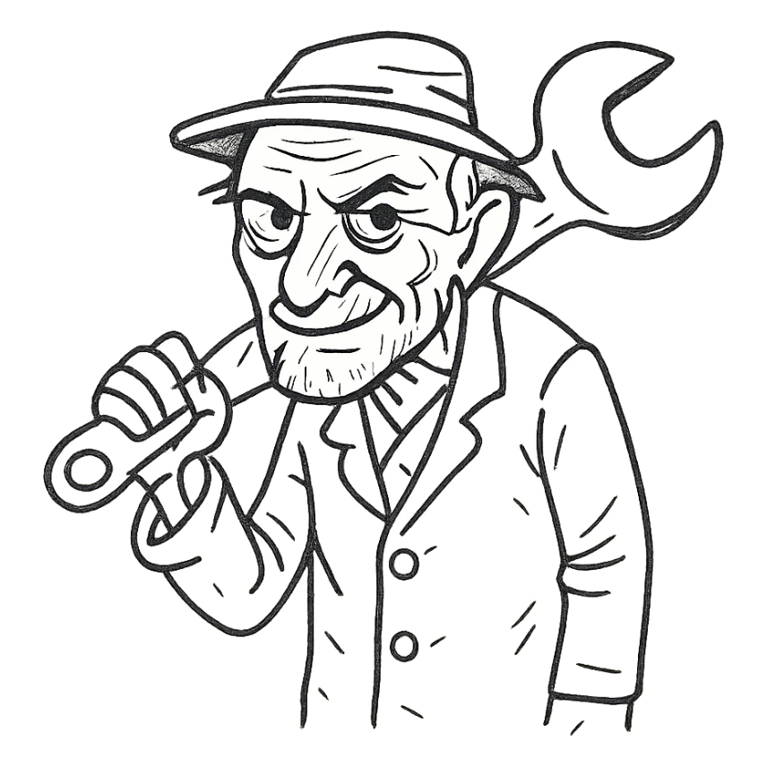 an old charismatic stalker with a big crescent wrench sticker