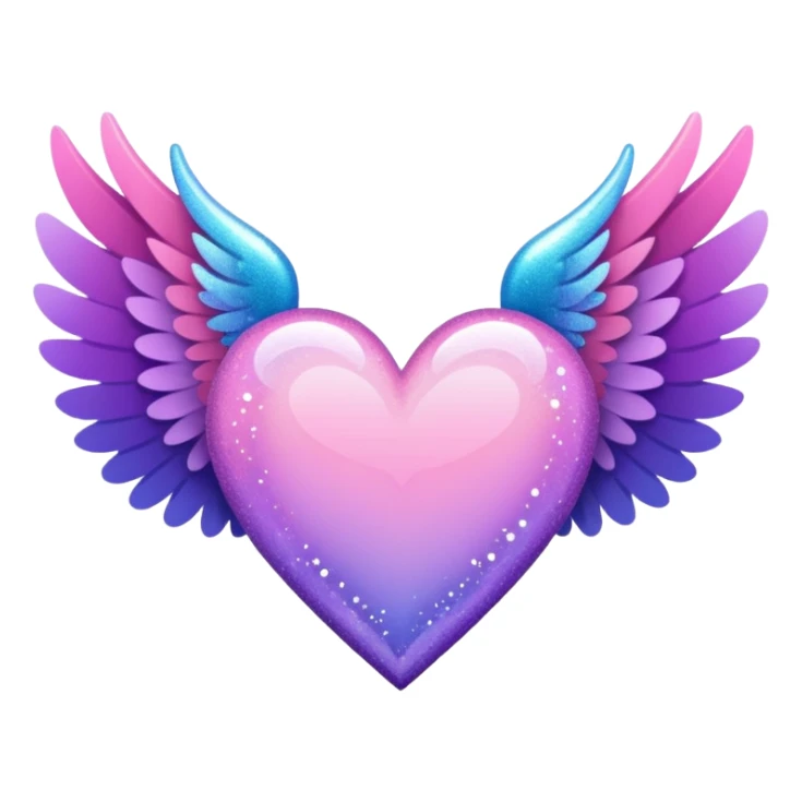 ombré heart with big full pastel wings with glitter and sparkles sticker