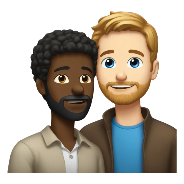 brown haired blue eyed white guy with beard kissing a black guy sticker