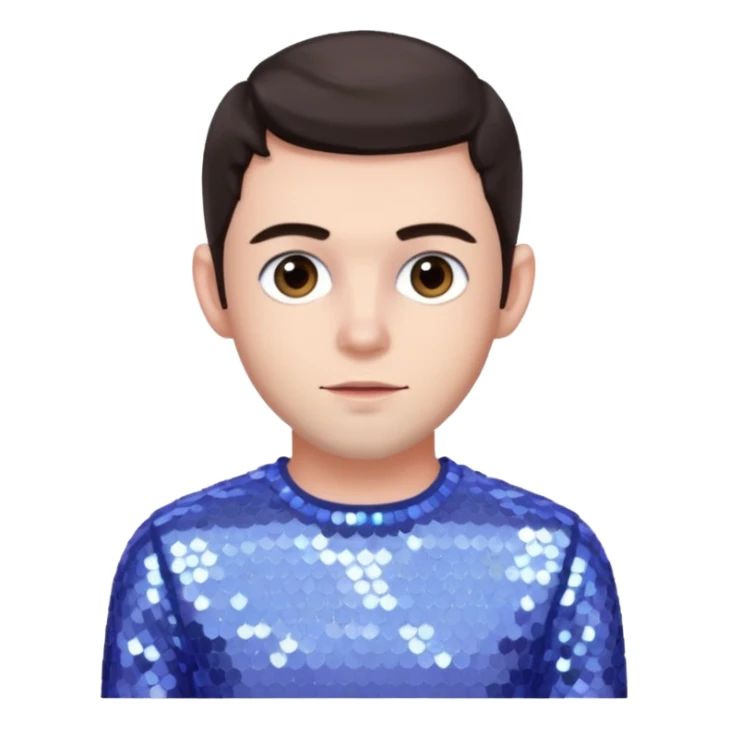 Jonathan Bailey with dark brown hair, pale periwinkle sequin outfit sticker