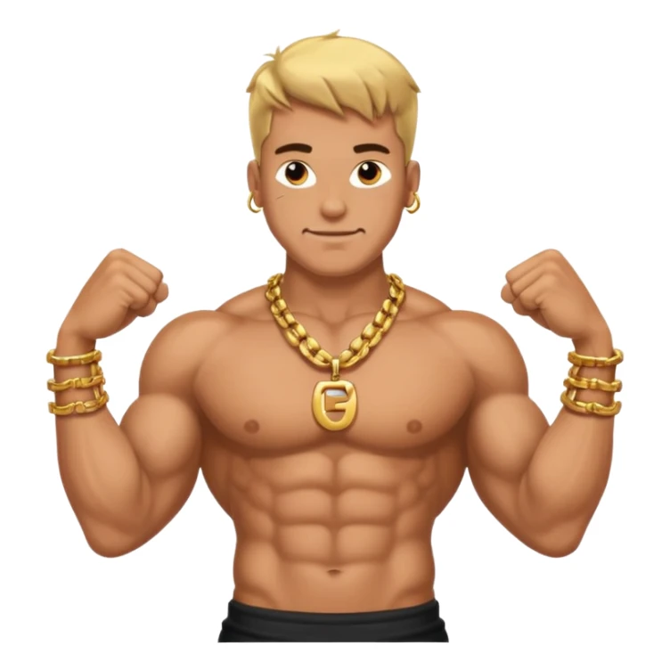 smug muscular shirtless german flexing with gold chain sticker