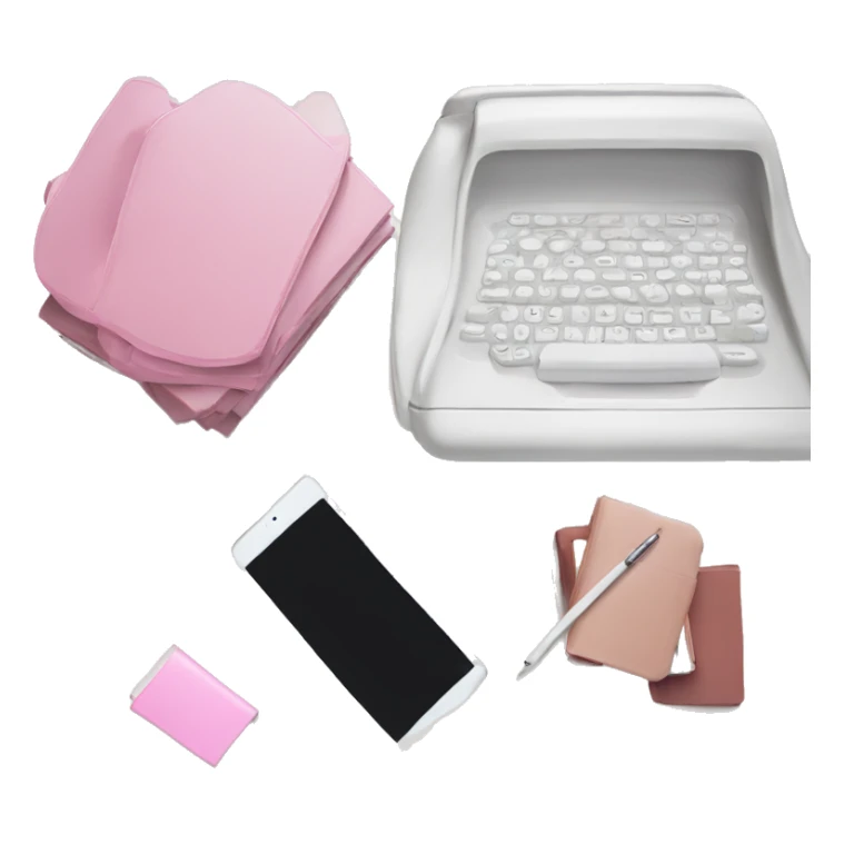 Aesthetic, White Desk with pink iPad and books￼  sticker