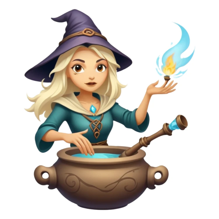 Baba Yaga sorceress woman flying in a mortar, magical aura sticker