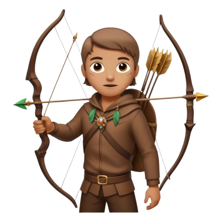 The classic hunter figure with a bow and arrow on his back, dressed in brown clothes and adorned with animal decorations sticker