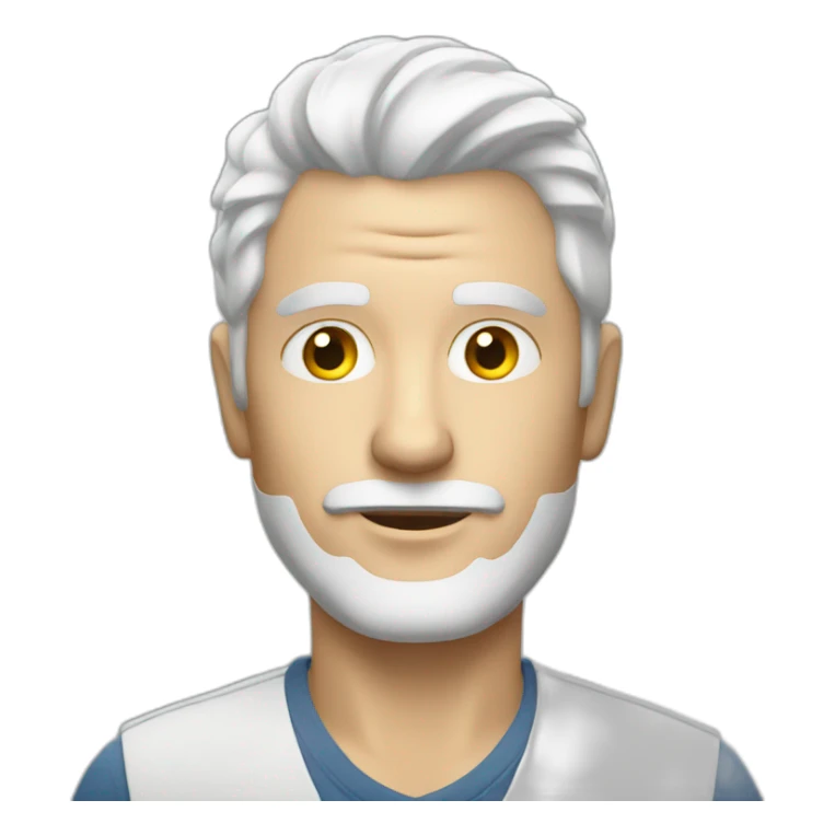 man with white hair and poker sticker