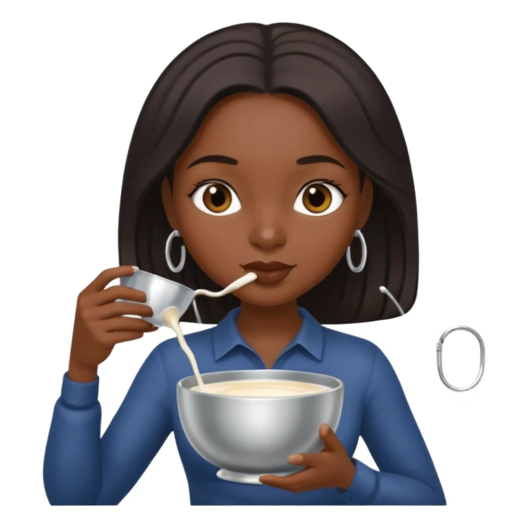 Dark Women drinking  from sliver milk bowl with only leash on sticker