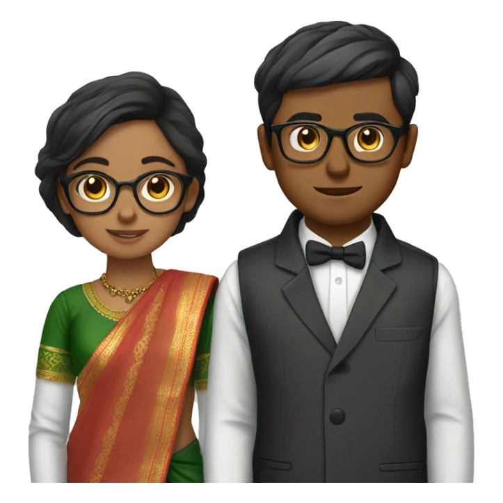 Girl with specs n saree and beside a boy with formal sirt sticker