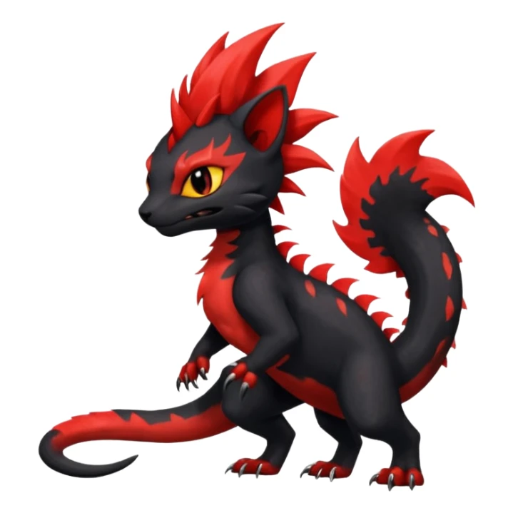 Shiny badass Fiery gothic evil black and red salandit-Liten-torracat with a red Mohawk  sticker