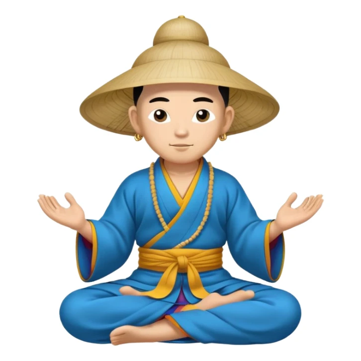 Tibetan monk in Asian hat floating in lotus pose in blue kimono sticker