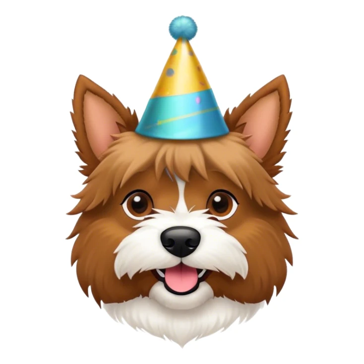 black and brown terrier with pointy ears and party hat sticker