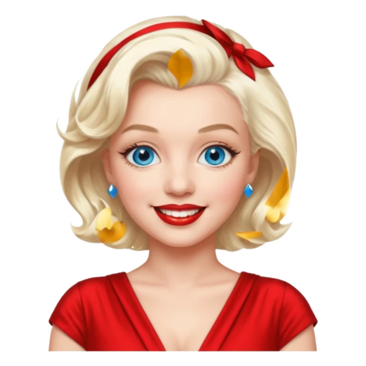 Marilyn Monroe with blue eyes, platinum blonde hair, red outfit sticker