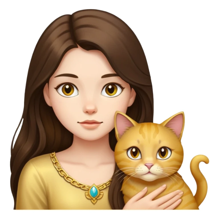 Girl brunette  long hair with gold cat sticker