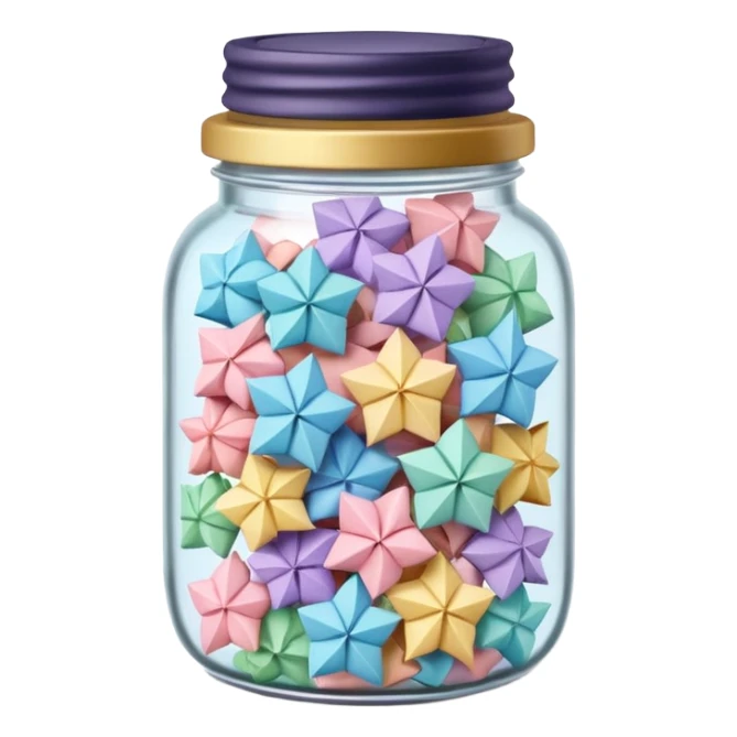 small jar overflowing with pastel origami lucky stars sticker