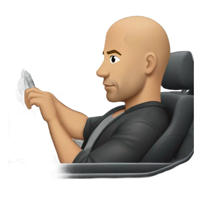 Vin Diesel in profile driving a car sticker