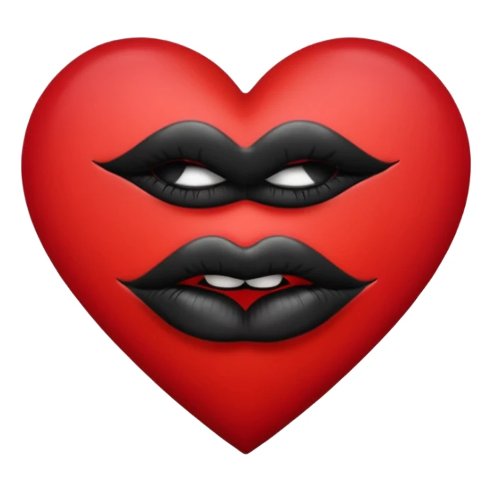 A solid red gradient heart, with three black lipstick kiss marks of different angles printed on it, retro matte texture, high contrast, clean edges, sticker style, romantic and sexy vibe, minimalist 2D illustration, no background
 sticker