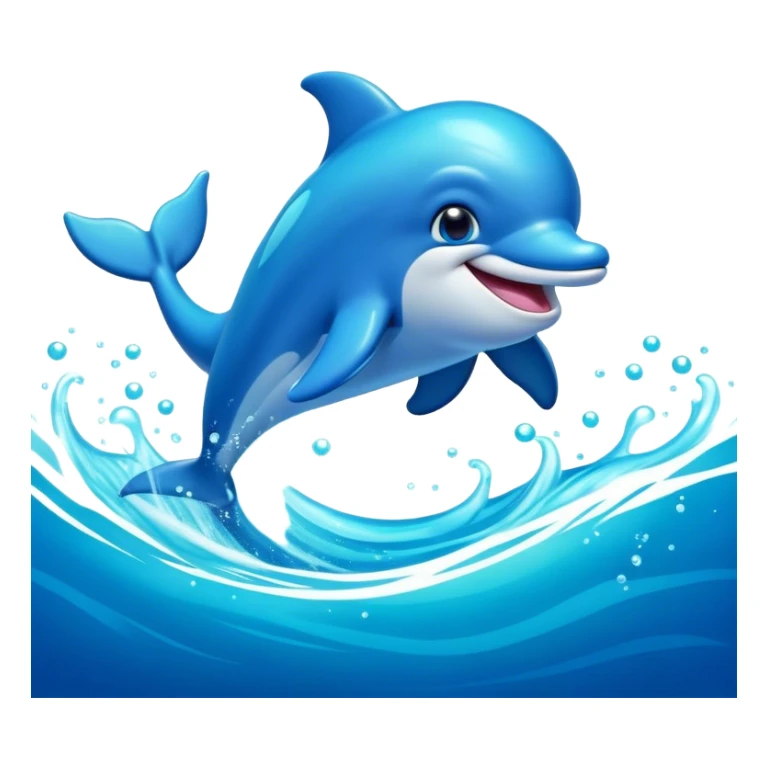 Cinematic Adorably Playful Dolphin Portrait Emoji, Bouncing joyfully through sparkling turquoise waves with a sleek, streamlined body of glossy blue skin, a wide, infectious smile, and bright, twinkling eyes that radiate pure delight, Simplified yet charmingly exuberant features, highly detailed, glowing with a radiant, bubbly aquatic glow, high shine, energetic and heartwarming, stylized with an air of whimsical ocean fun, soft glowing outline, capturing the essence of a super cute dolphin that seems ready to leap out of the screen spreading joy! sticker