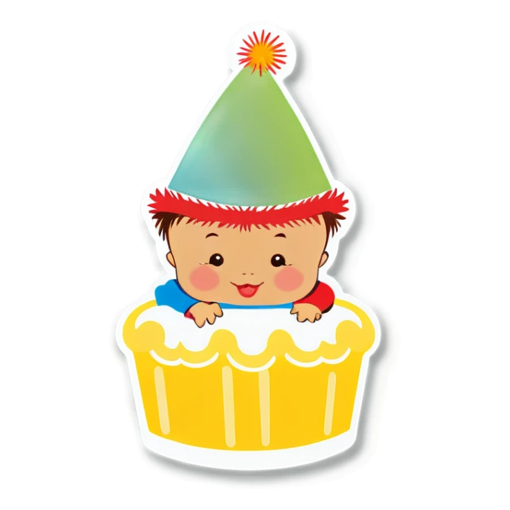 baby with birthday hat sticker